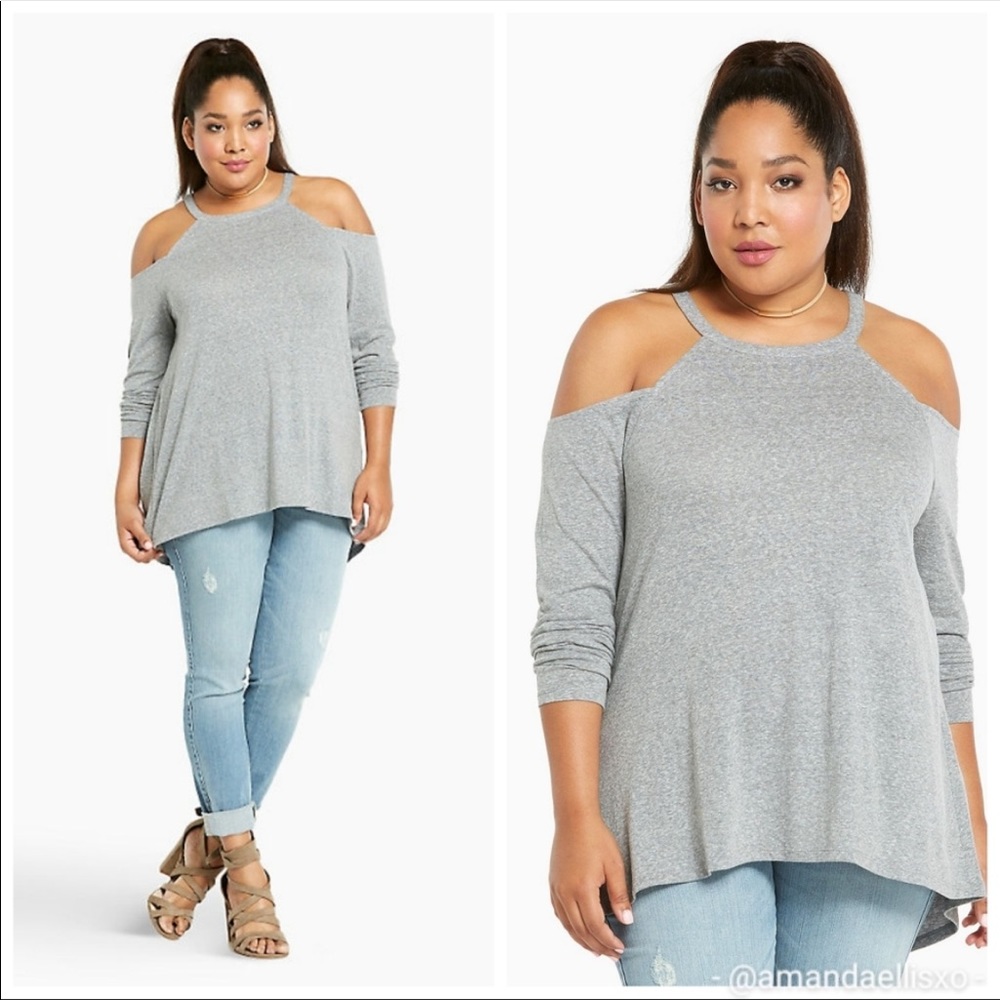 Torrid gray cold shoulder top long sleeve shirt